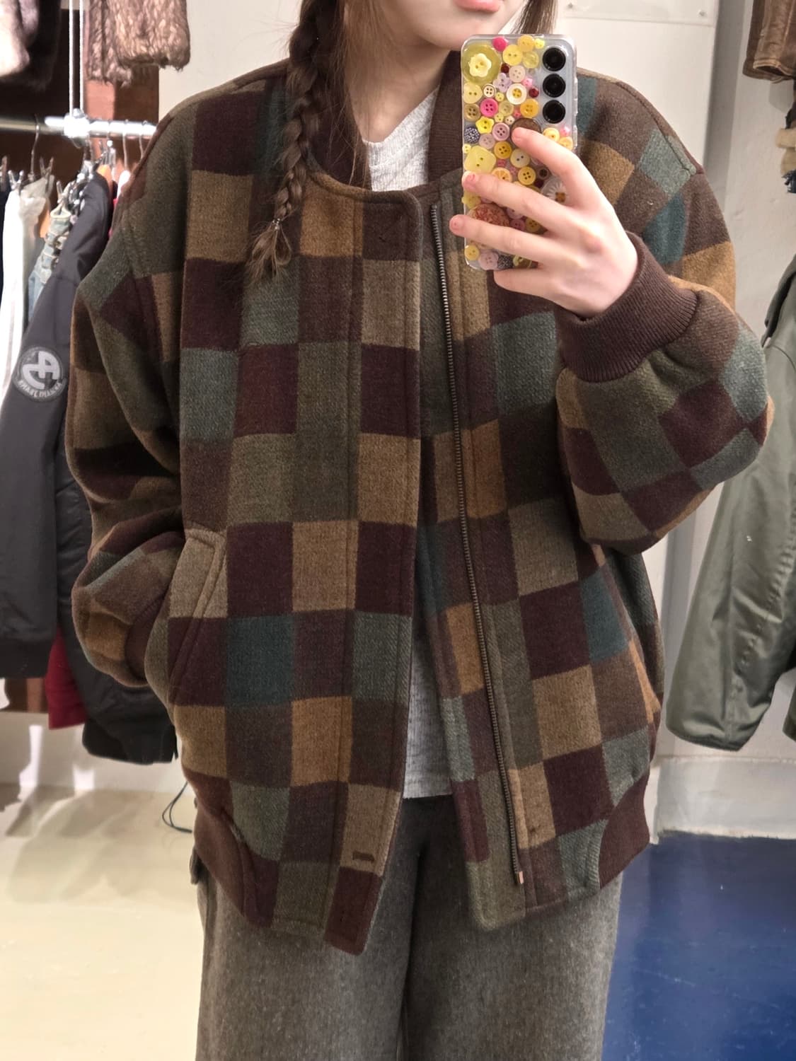 1990s Rubens 블럭체크 울 블루종 자켓 상품이미지1