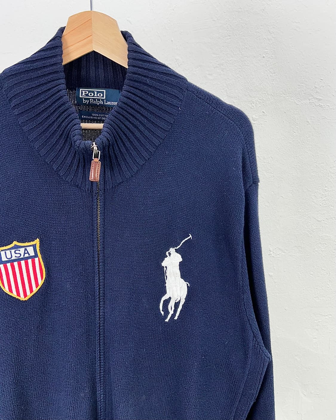 폴로 랄프로렌 네이비 빅 포니 USA 모크 풀집업 니트 자켓 상품이미지3