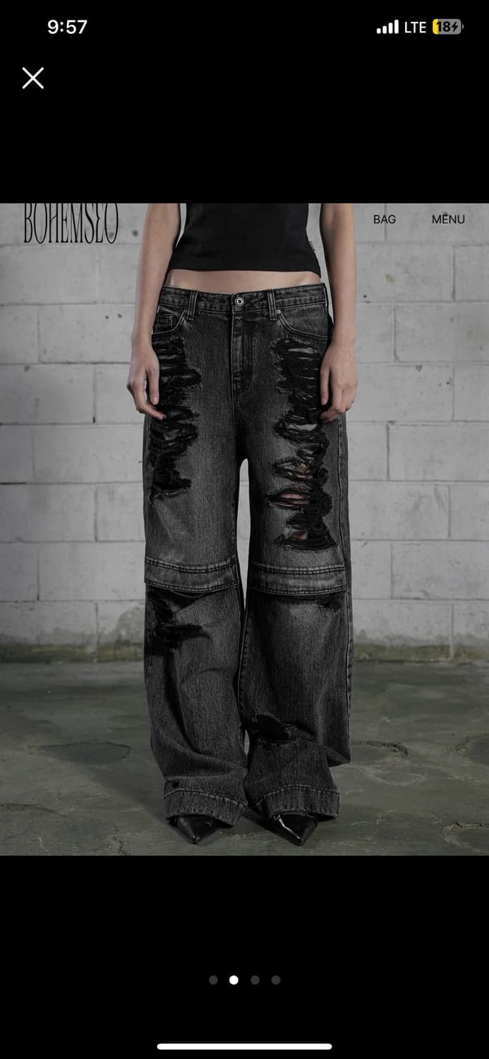 보헤미안서울 KNEE OPEN RIPPED WIDE JEANS, GRAY 상품이미지2