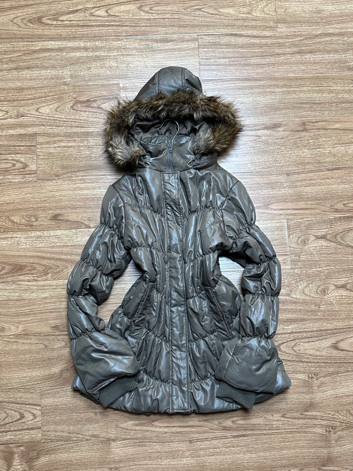 빈티지 밀리터리 퍼 후드 셔링 패딩 코트 오네갸루 그런지 공겜여주 페어리 상품이미지1