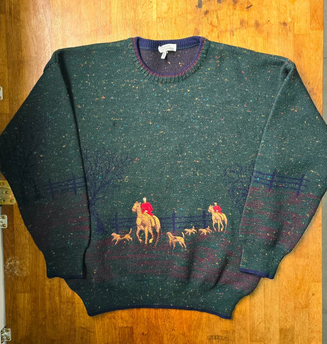 빈티지 퓨어울 자수 니트 L , Made In Italy 이태리 상품이미지1