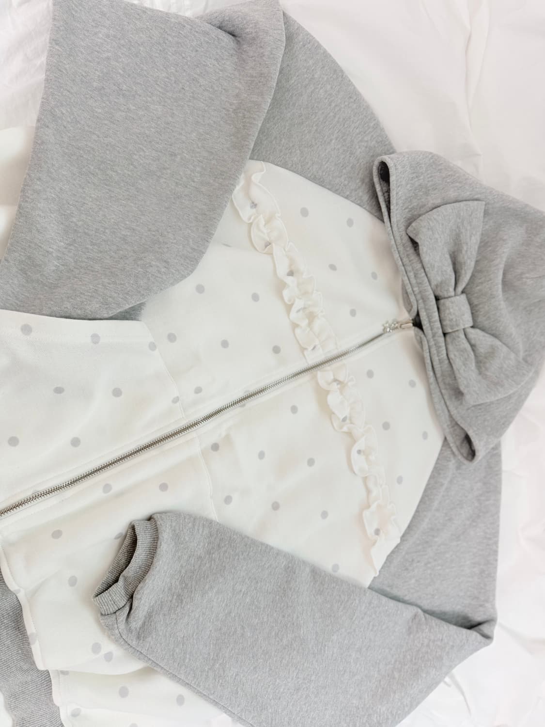 드라이로즈 도트 리본 후드집업 그레이  상품이미지2
