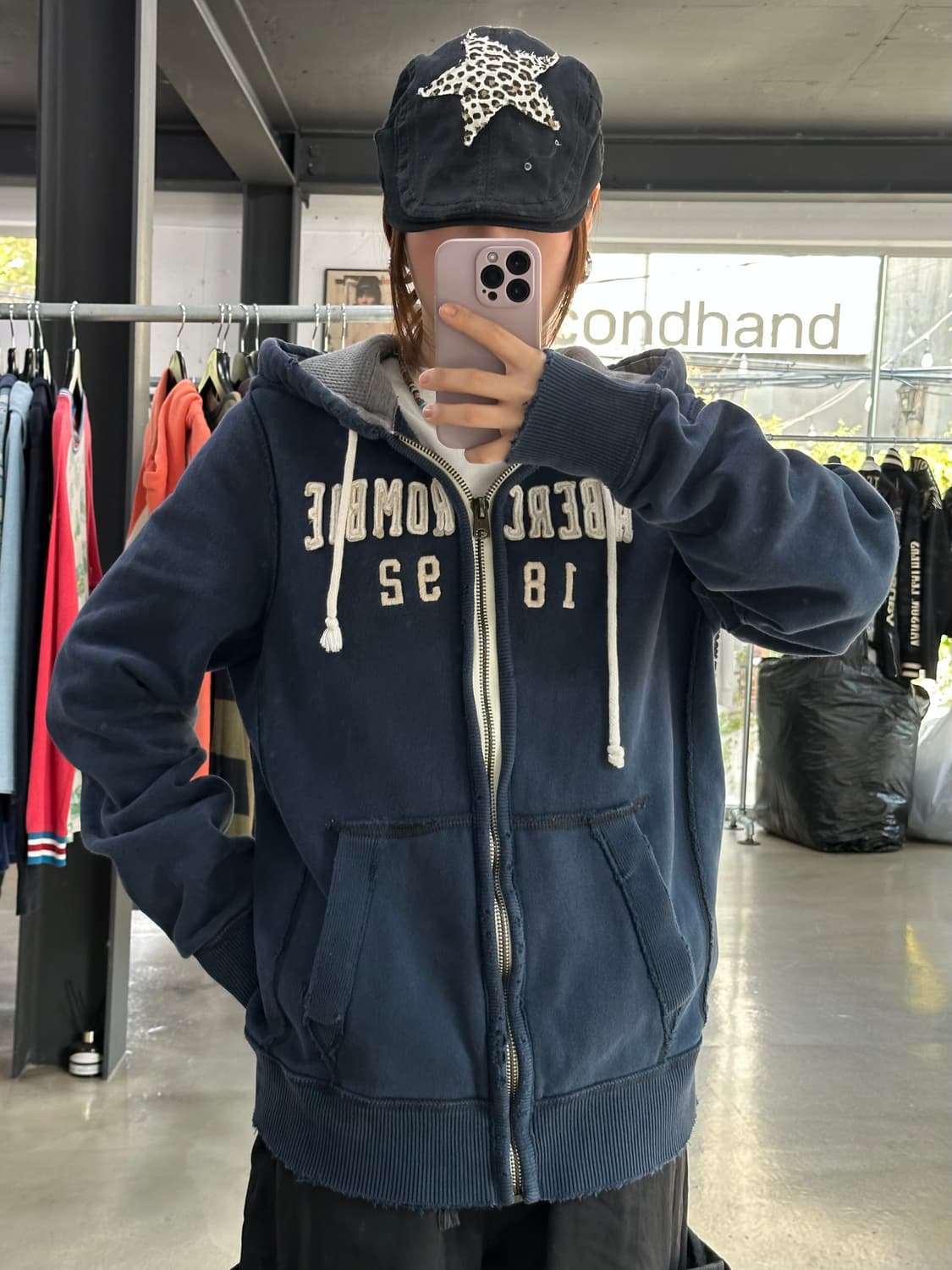 아베크롬비 머슬핏 데미지 후드집업 네이비 상품이미지1