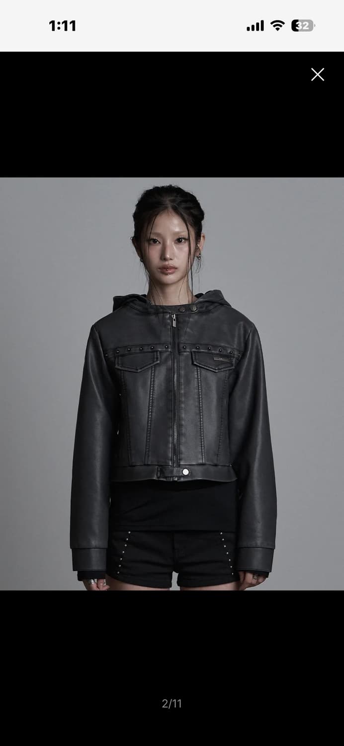 애즈유아 레더 후디 자켓 상품이미지4