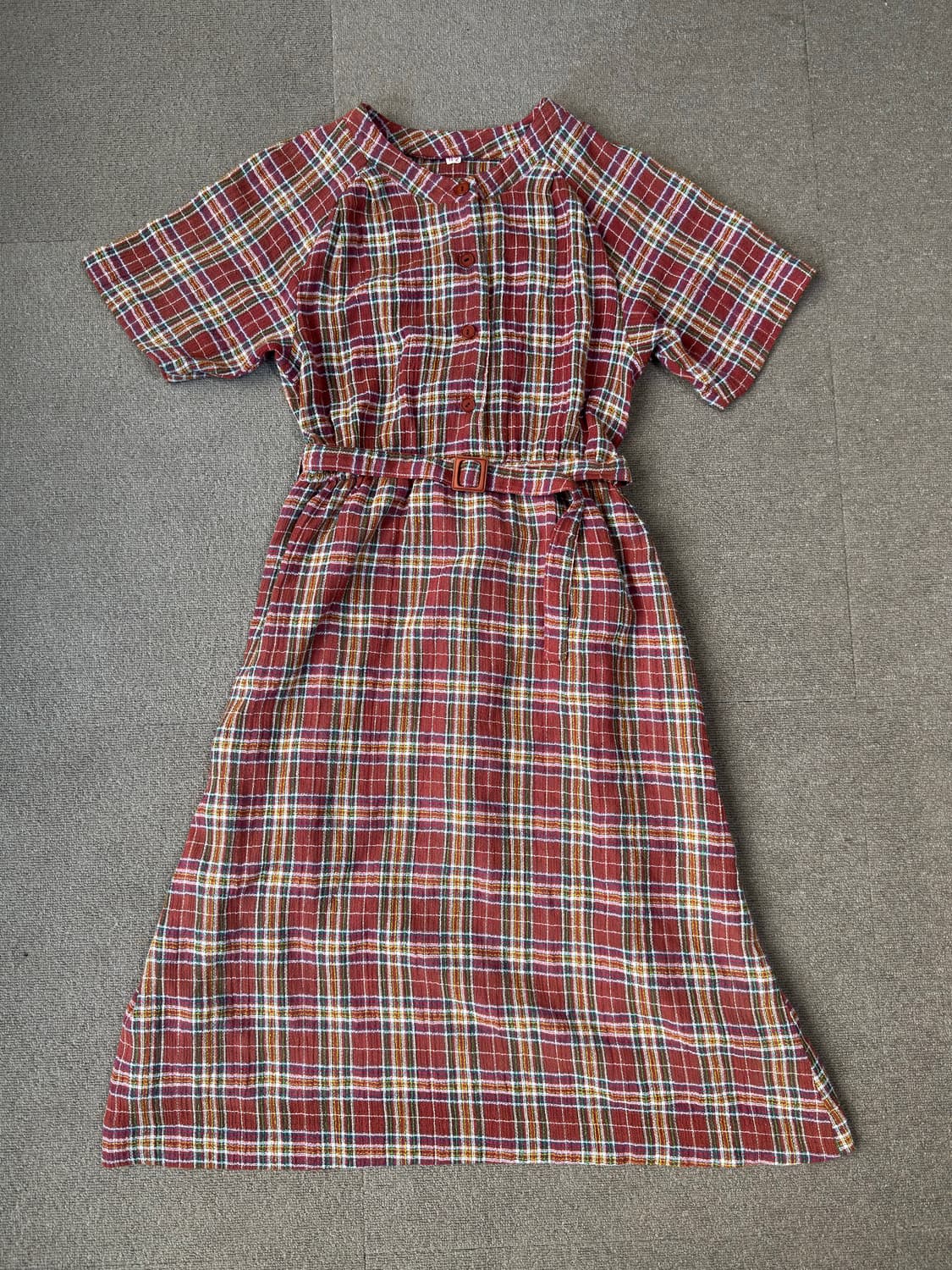 레트로 체크 벨티드 카라 원피스 상품이미지1