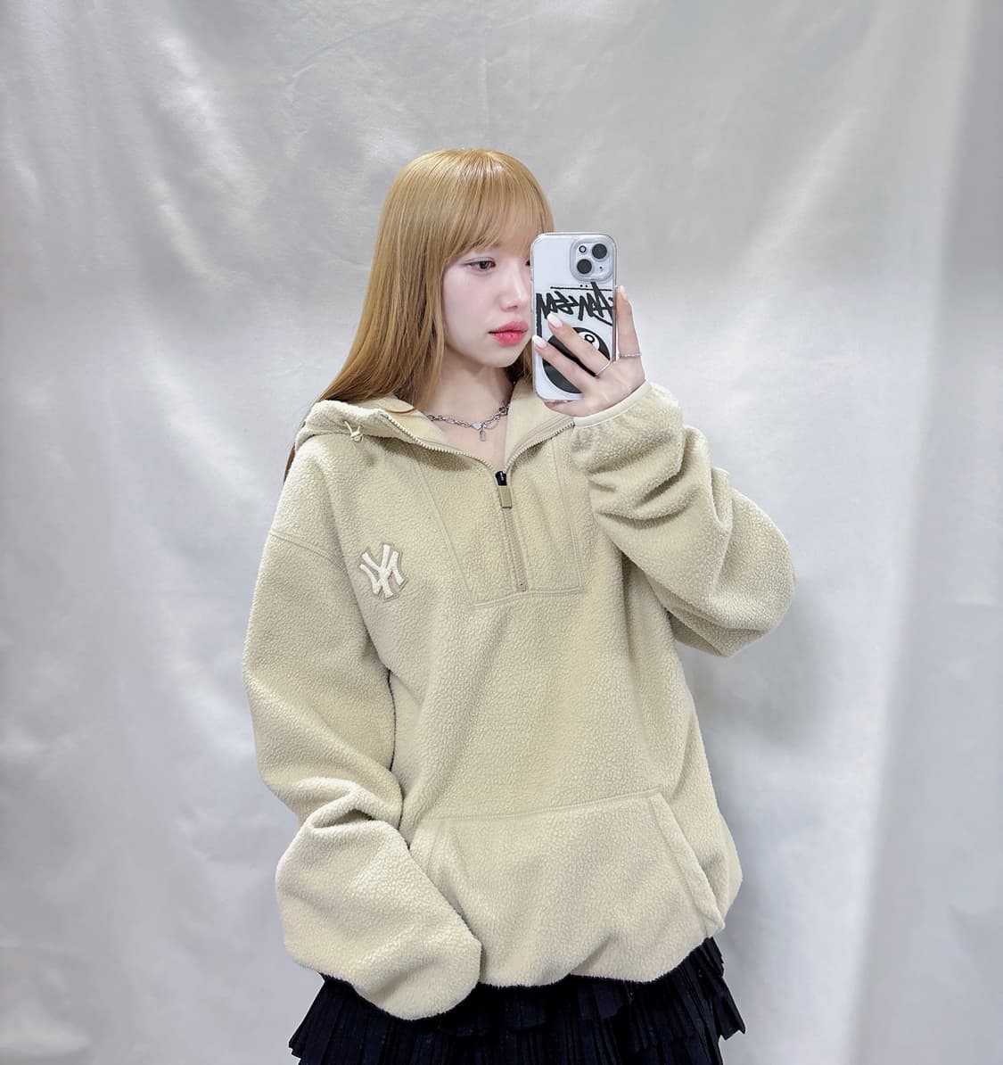 MLB 양키스 베이지 플리스 반집업 후드  상품이미지2