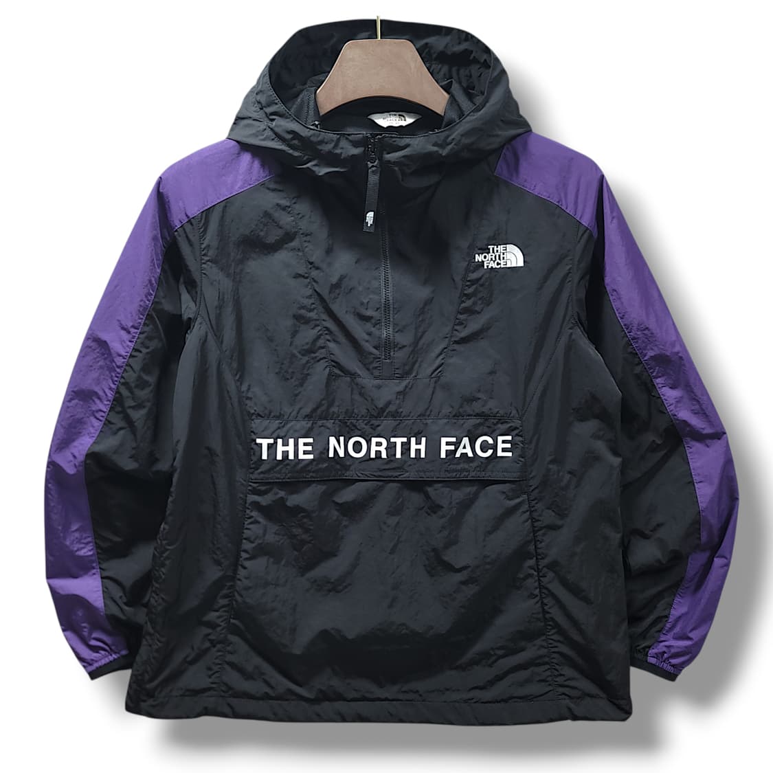 [XS] 노스페이스 블랙&퍼플 컬러블록 바람막이 아노락 상품이미지1
