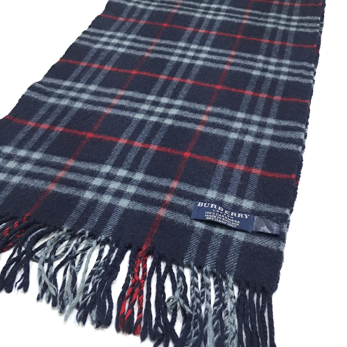 MX490 버버리 00s 영국판 캐시미어 체크 네이비 머플러 목도리 상품이미지3