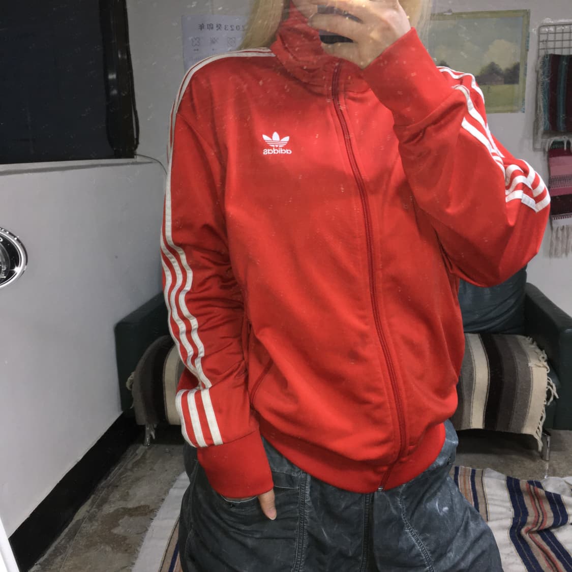 투티/0250 아디다스 스포티 트랙탑 져지 흰색 빨간색 집업 파이어버드 상품이미지1