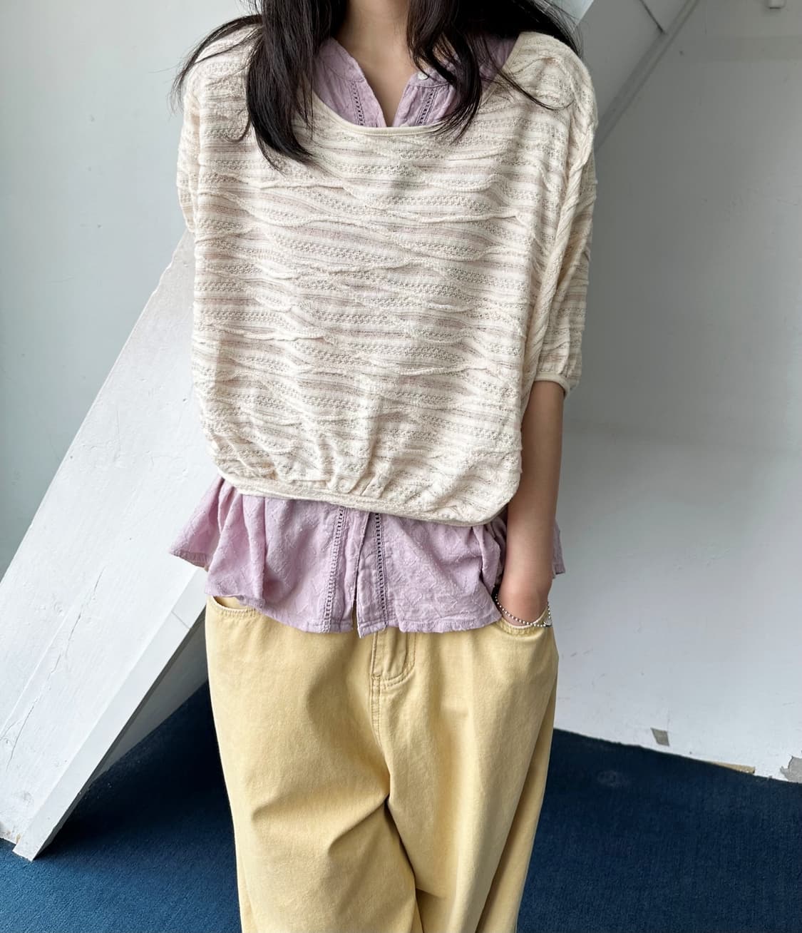 Loose gauge knit fabric wide top 상품이미지8