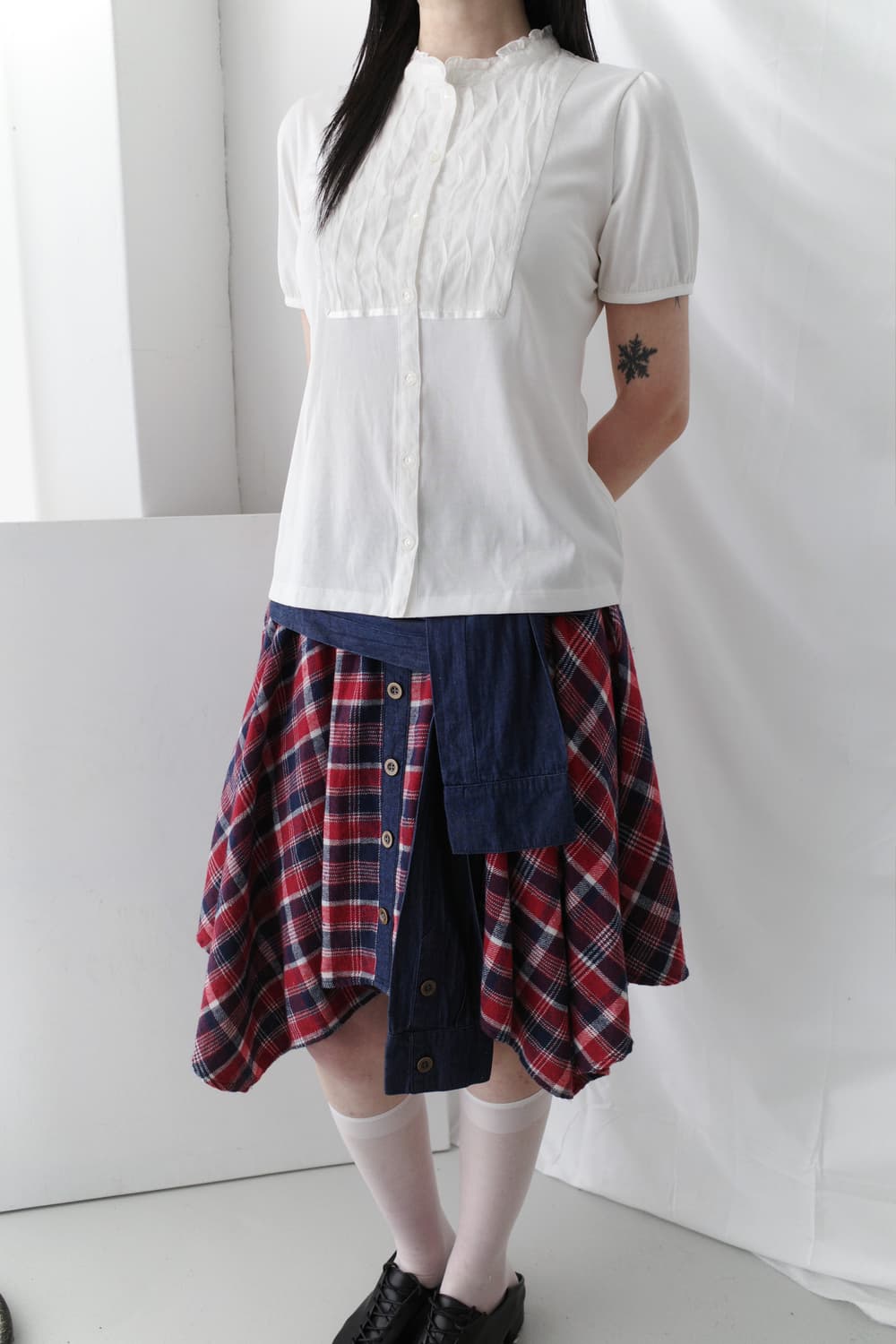 check unbalanced denim skirt  상품이미지8