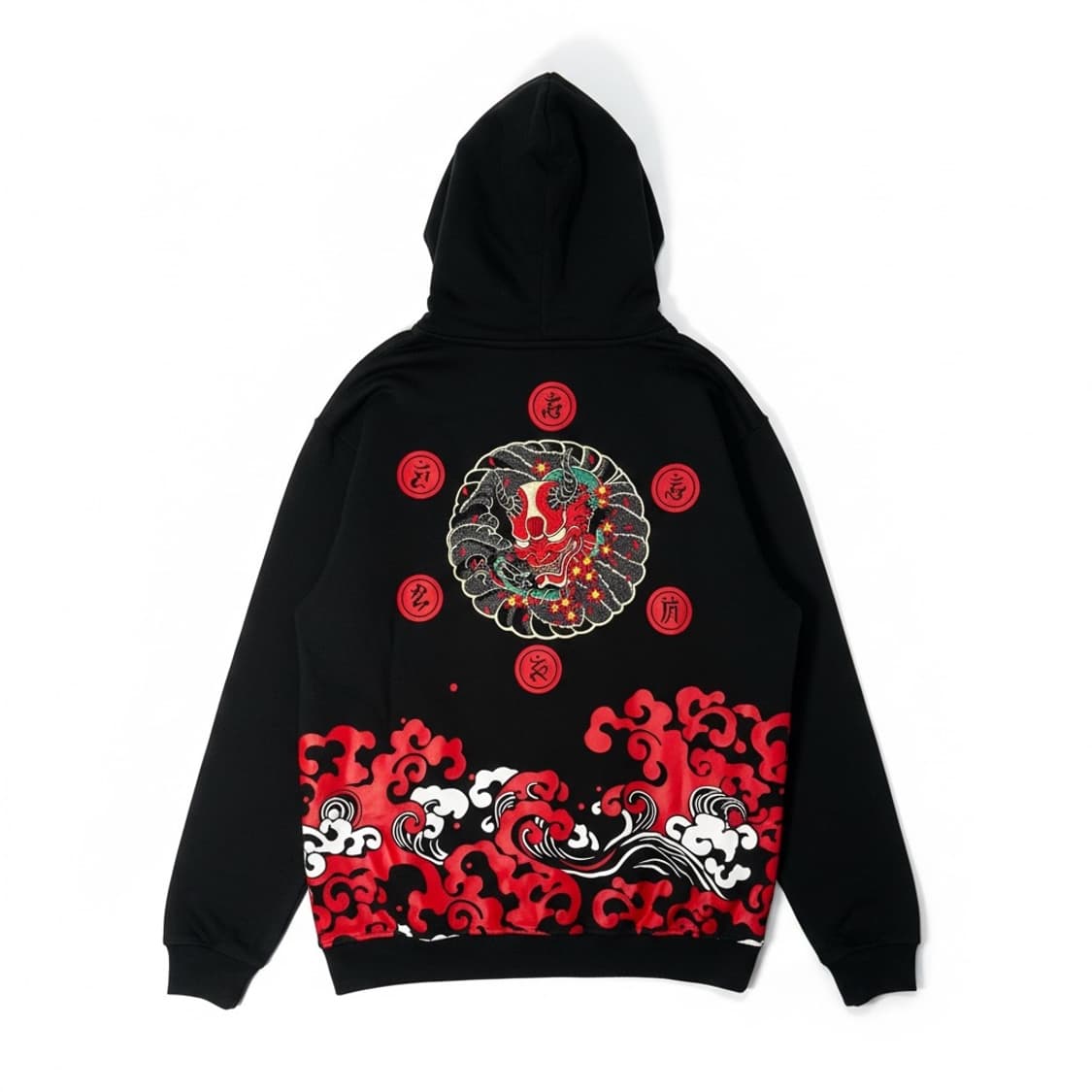 재패니즈 빈티지 블랙 오니 자수 후드 4XL (스트릿) 상품이미지1