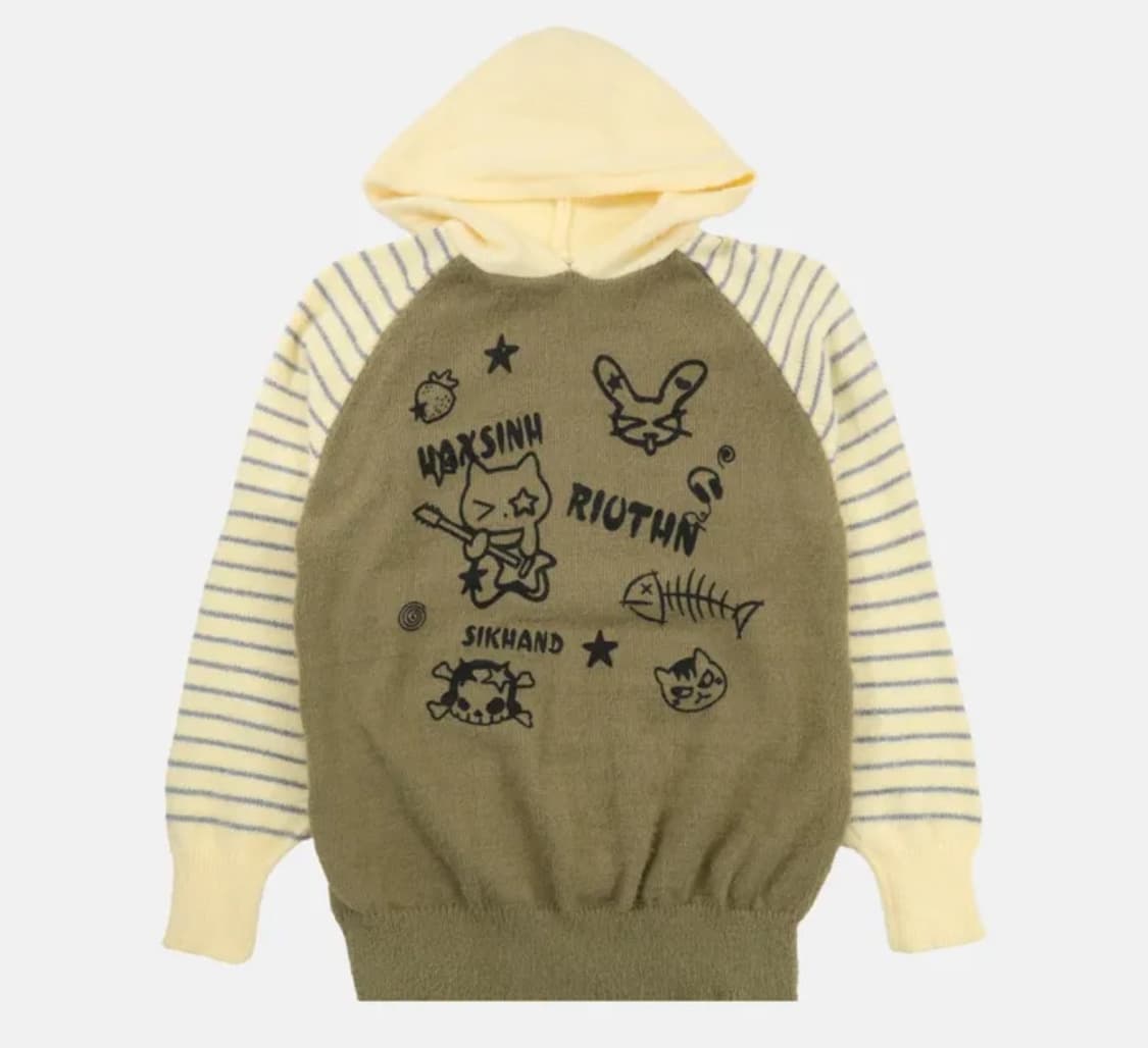 y2k 키치 나그랑 배색 스프라이트 오버핏 니트 후드티 상품이미지1
