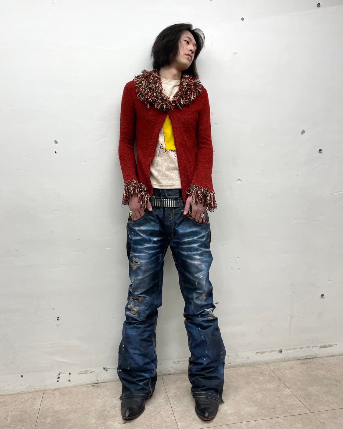  rope fur red cardigan  상품이미지5