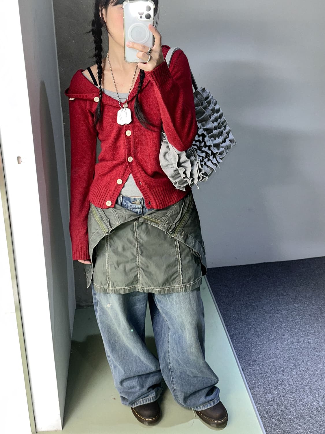 red knit hood cardigan 상품이미지2