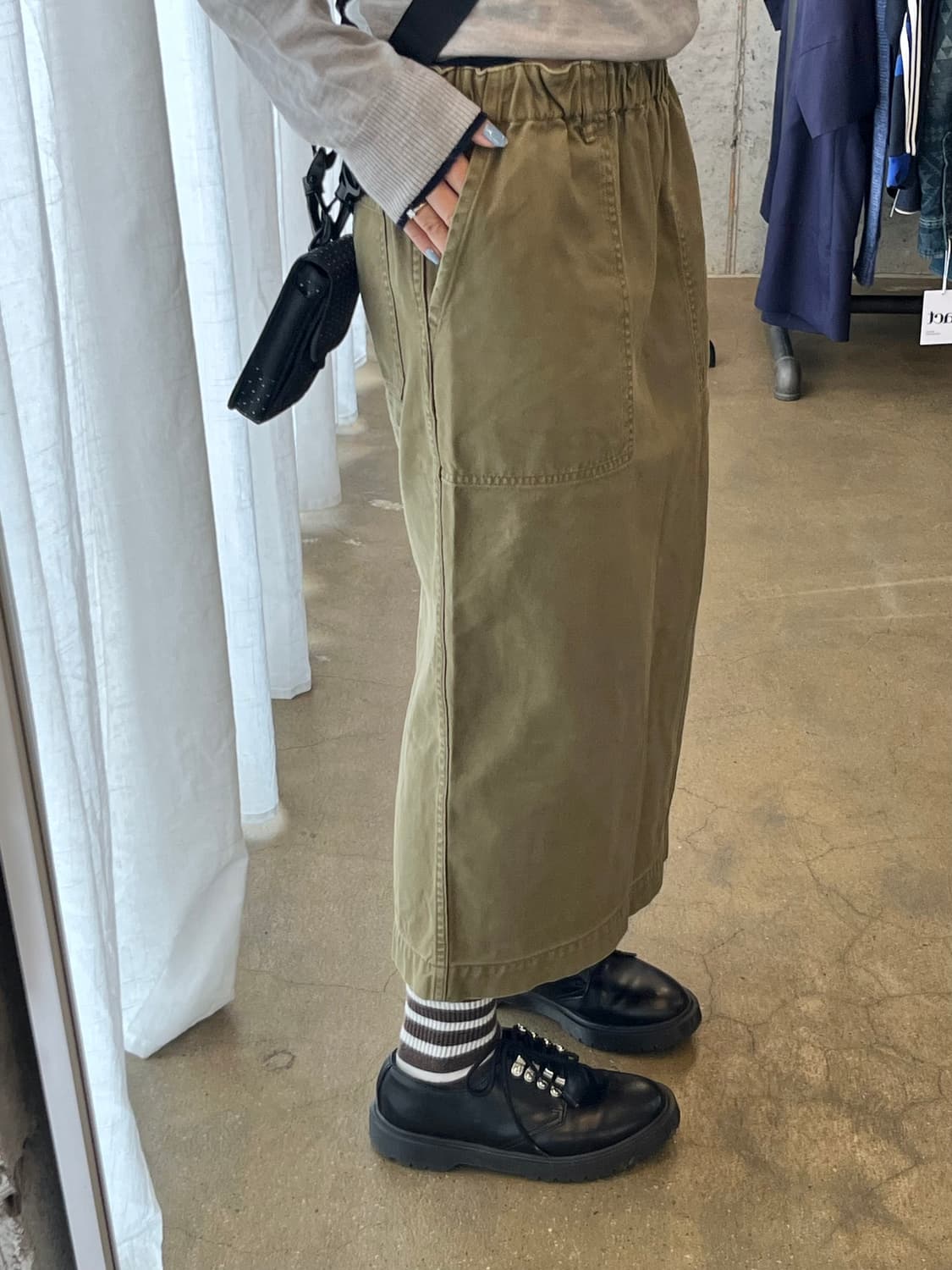 단톤 코튼 롱스커트 올리브 그린 상품이미지5