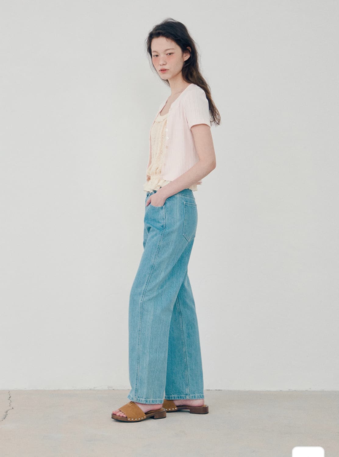 하네 리브드 반팔 가디건 베이비핑크 상품이미지2