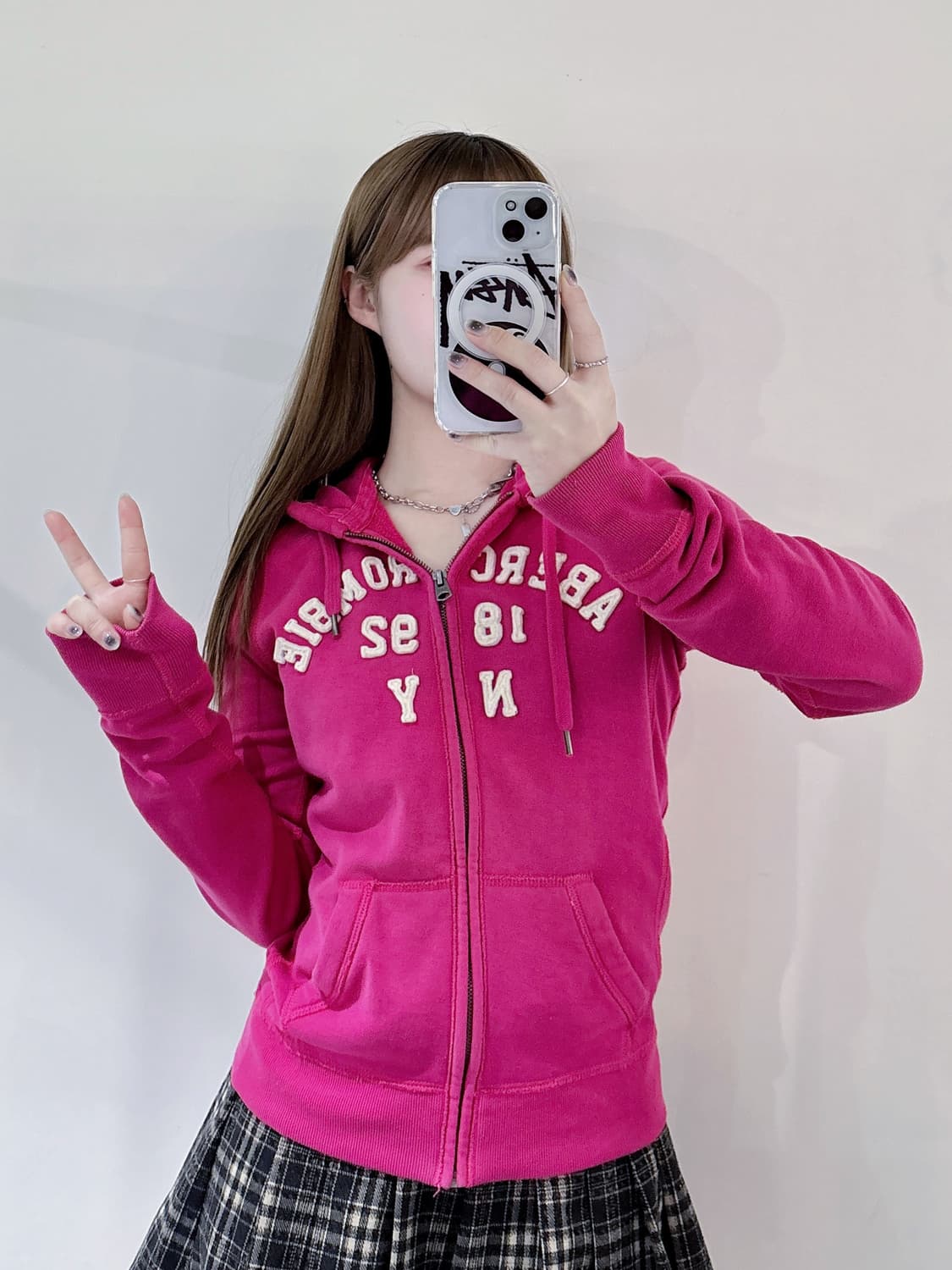 아베크롬비 딥핑크 빅로고 후드집업 상품이미지1