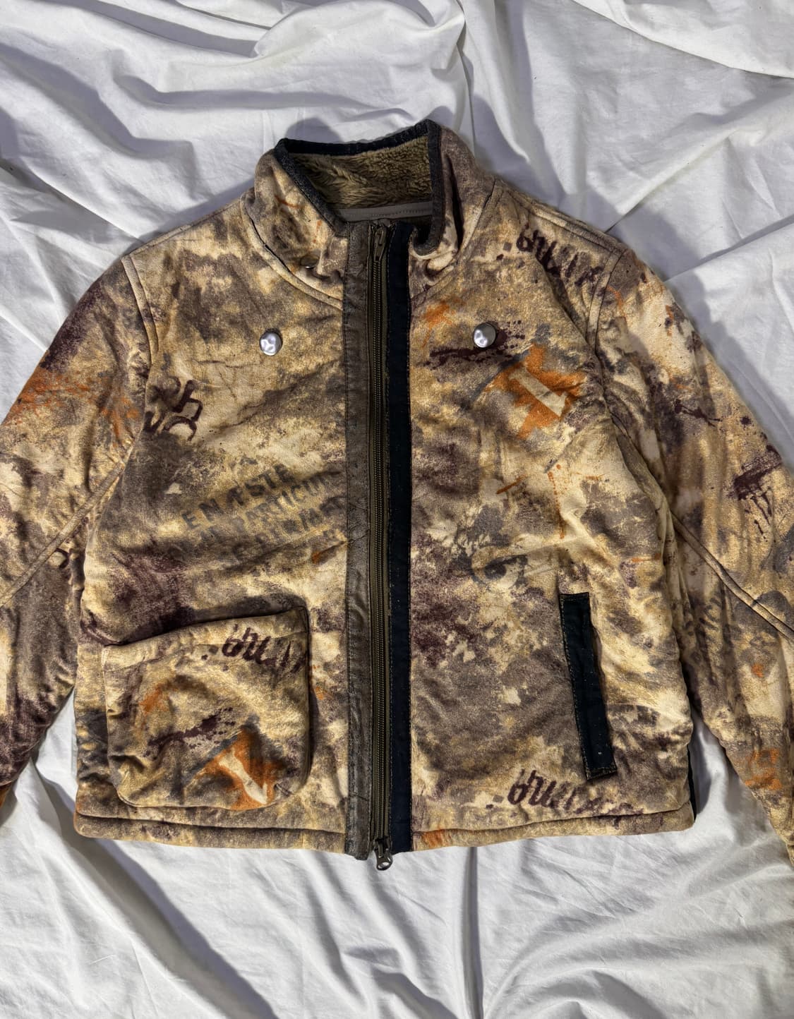 빈티지 디스트로이드 카모 패턴 블루종 안감 보아 퍼 y2k lgb goa 상품이미지5