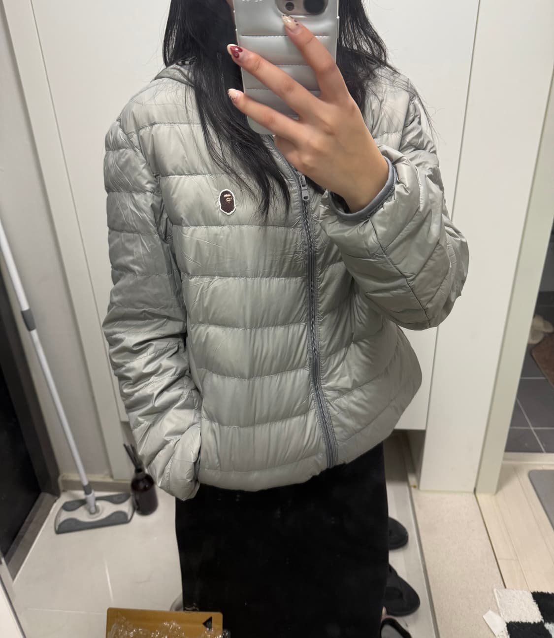 [착샷O]베이프 후드 경량패딩 그레이 상품이미지4