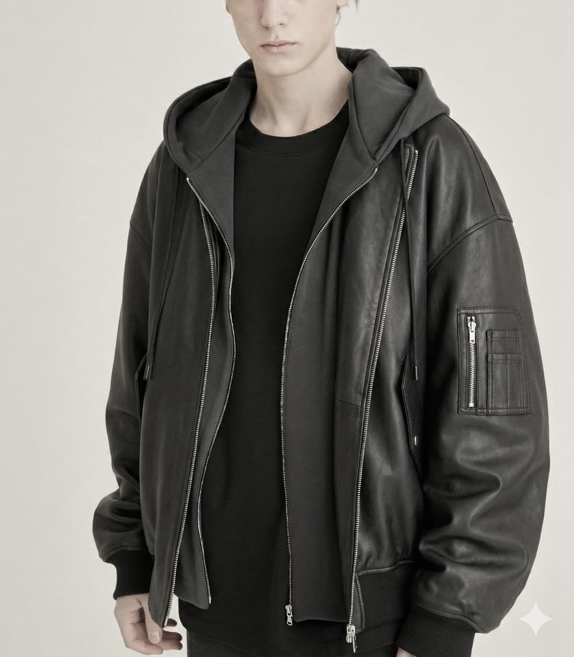 [L] 질스튜어트 뉴욕 램스킨 가죽 후드 MA-1 마원 점퍼 상품이미지1