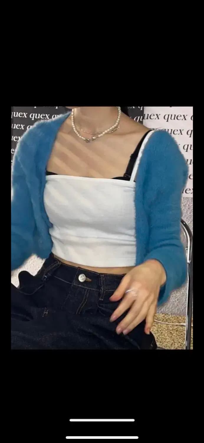 샵사이다 청민트 코발트블루 헤어리 크롭 가디건 새상품 상품이미지2