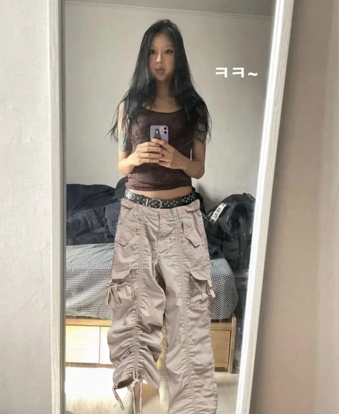 빈티지 셔링 카고바지 로우라이즈 팬츠 코이세이오 상품이미지3