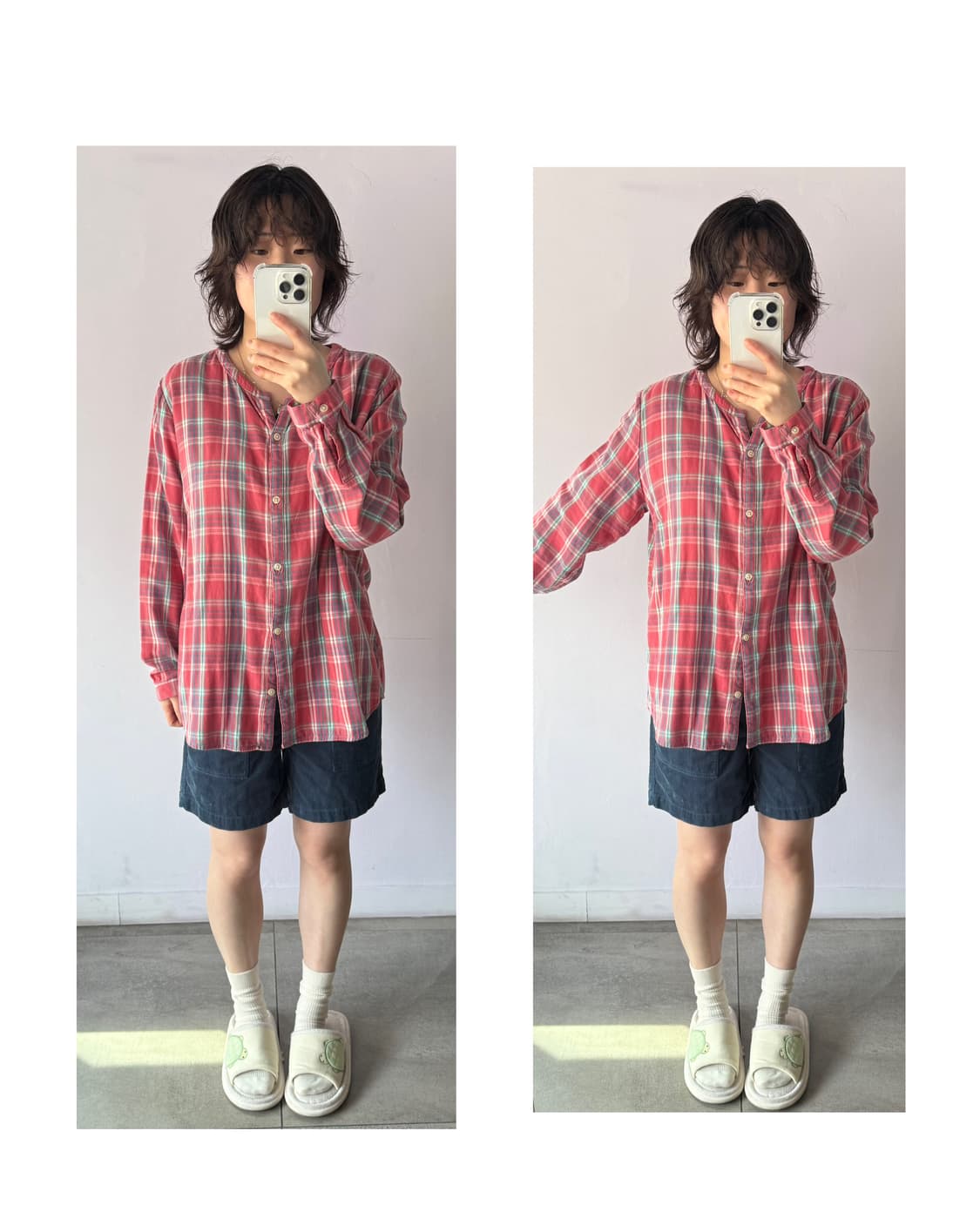 에디바우어 코튼 코랄체크 셔츠 일본빈티지 상품이미지5