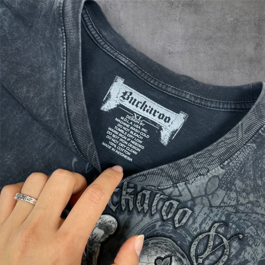 버커루 Buckaroo 차콜 빈티지 스컬 펑크 반팔 티셔츠 XL 상품이미지2