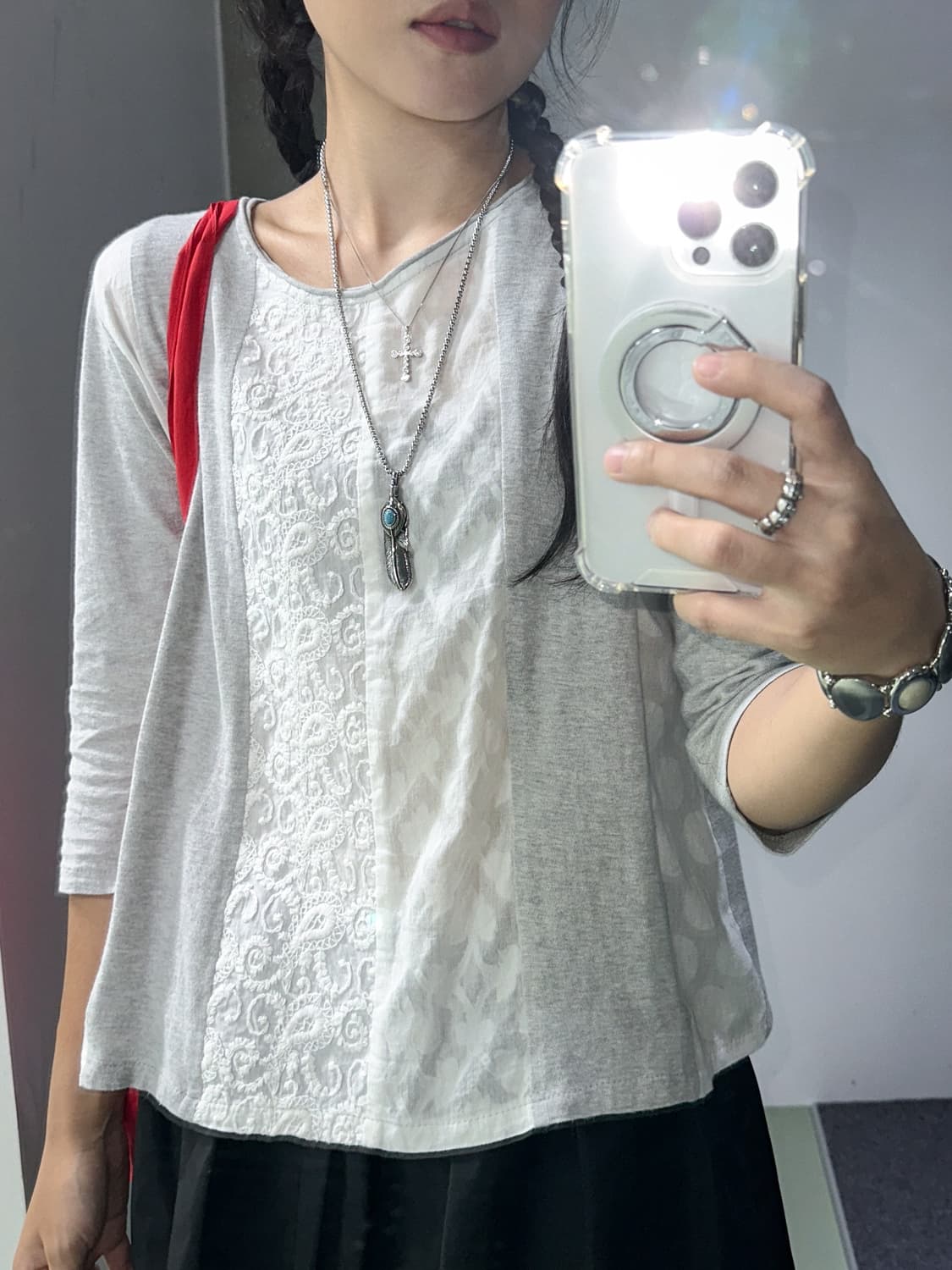 mix lace pannel top 상품이미지3