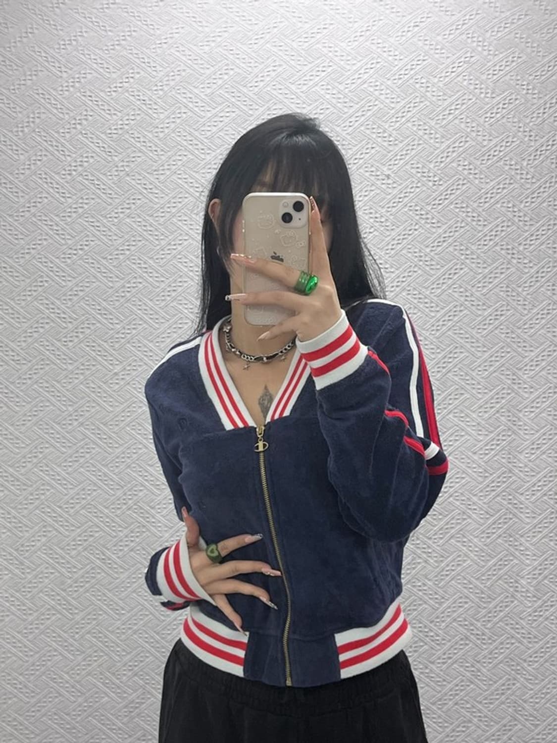 챔피온 올드스쿨 크롭 테리 번아웃 벨벳 집업 S C08223 상품이미지2