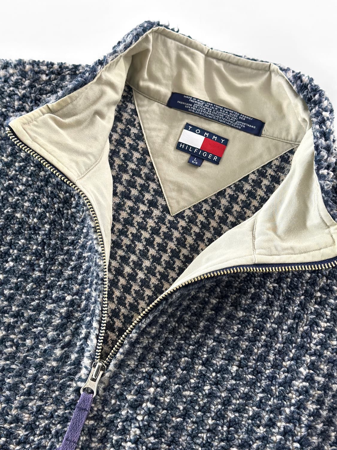 90s 빈티지 타미 힐피거 usa 부클 하운드 체크 하프 집 풀오버 상품이미지4