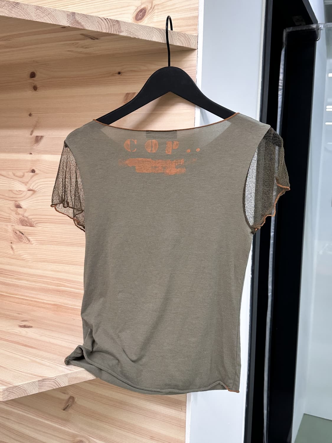 khaki mesh sleeve military top 상품이미지3