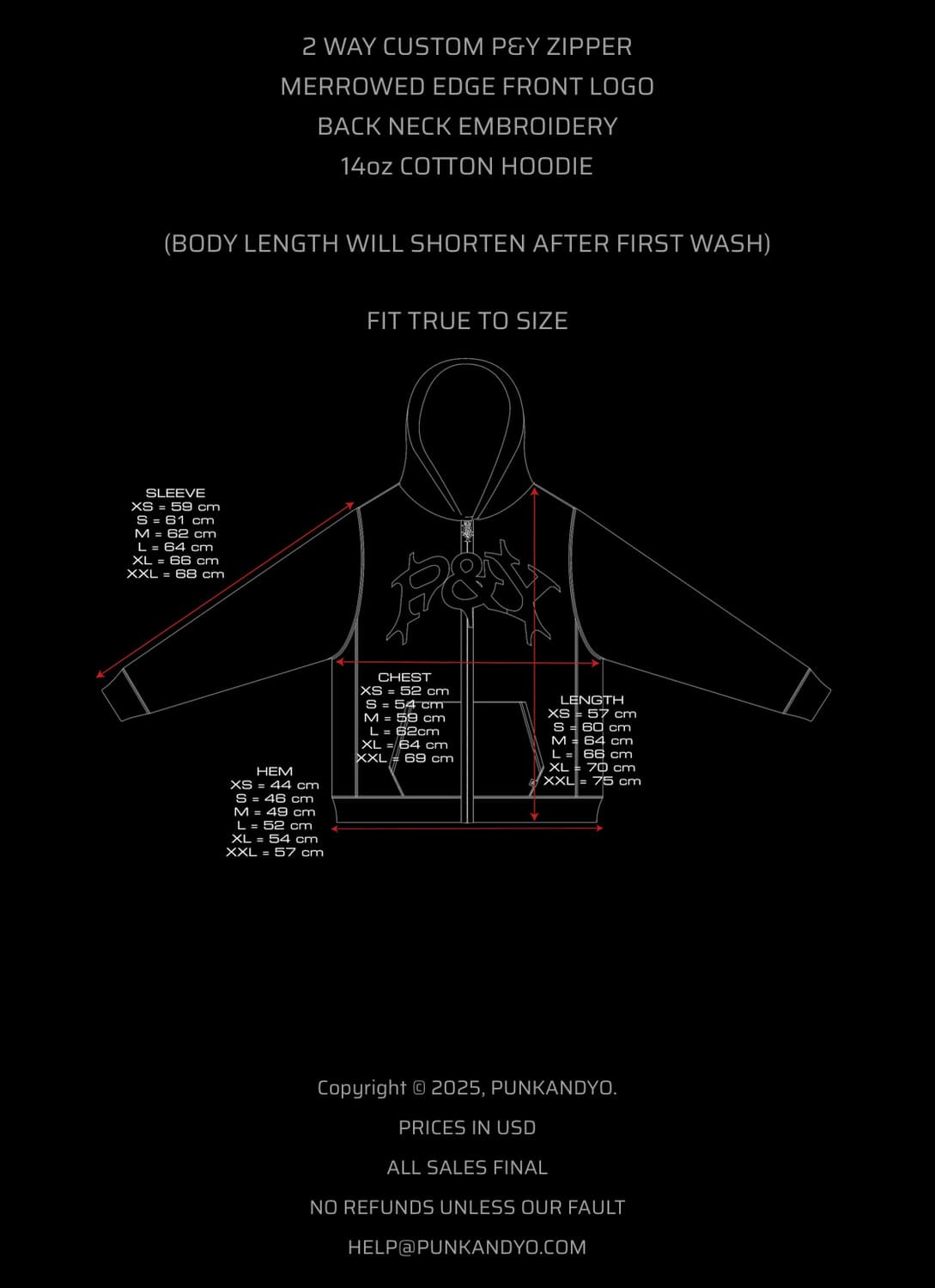 펑크앤요 punkandyo 로고 후드집업 블랙 상품이미지2
