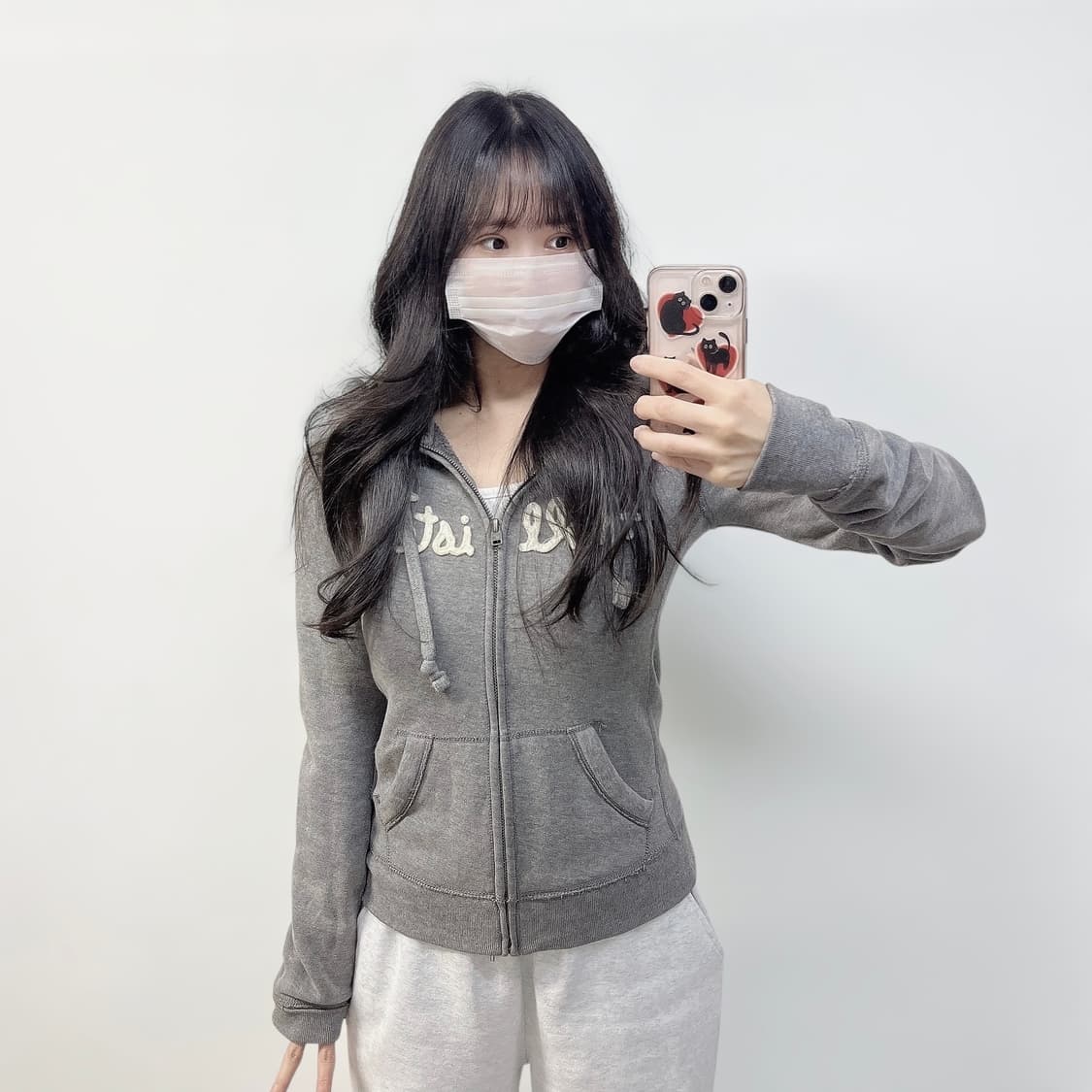 홀리스터 핸드라이팅 로고 후드집업 그레이 상품이미지1