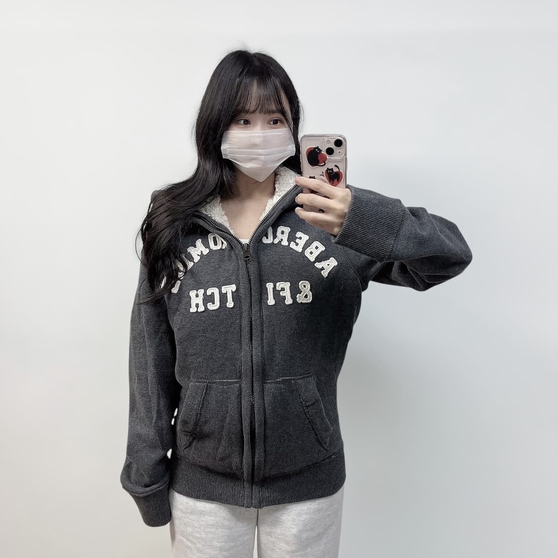 아베크롬비 아치 로고 양털 후드집업 그레이 상품이미지1