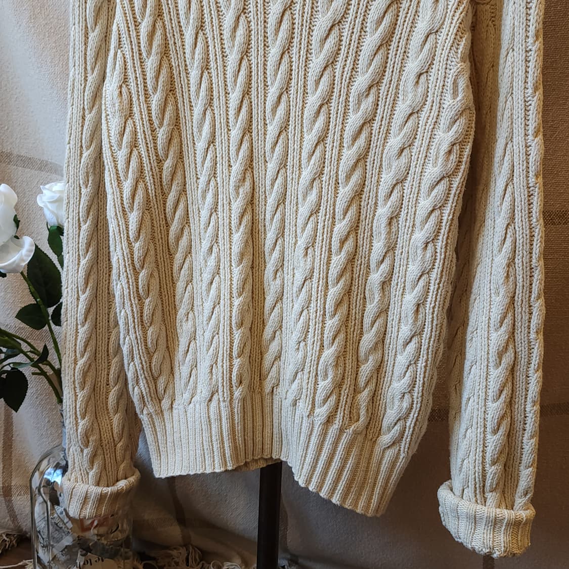 90s 폴로 랄프로렌 브이넥 코튼 케이블 핸드니트 L 상품이미지4