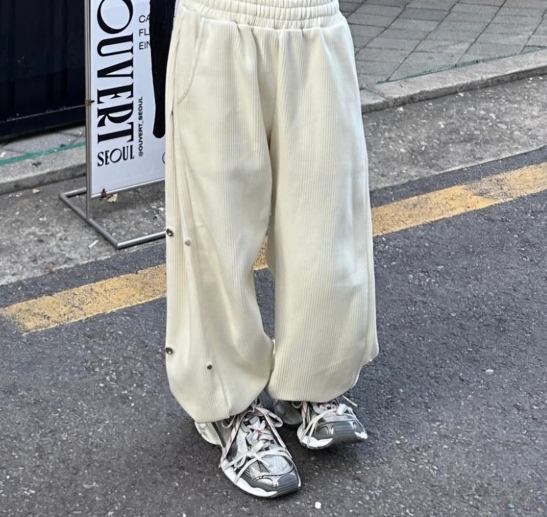 mjd 와플 사이드 스냅 스웻 팬츠 크림 L 사이즈 상품이미지4