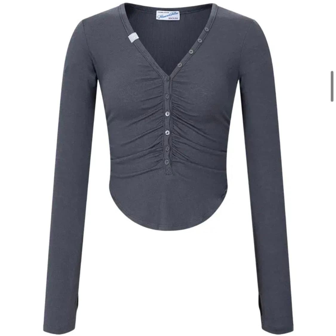 플리즈노팔로우 버튼 레이스 롱슬리브탑 니나탑 차콜 상품이미지2