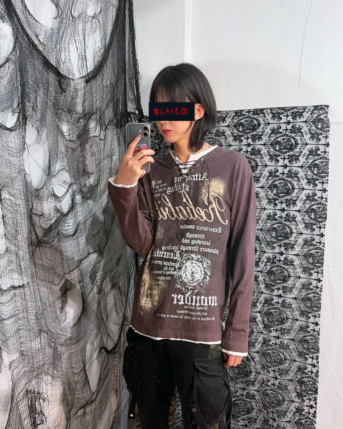 Y2K punk eyelet Layered sleeve(unisex) 상품이미지6