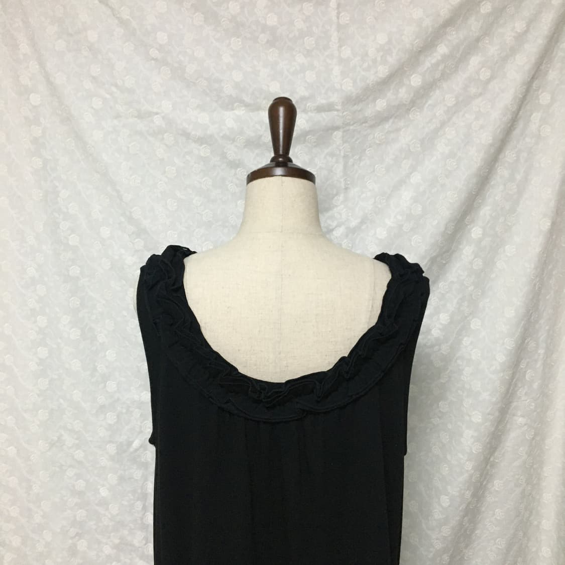 빈티지 블랙 면 원피스 / 프릴 넥라인 / 레이어드 디테일 상품이미지6