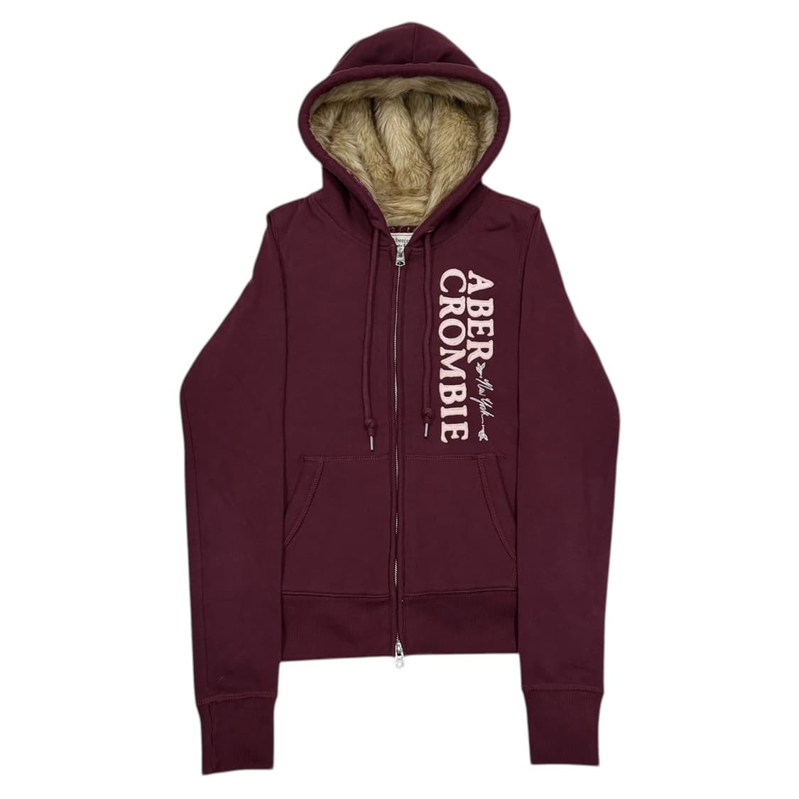 아베크롬비 빈티지 희귀 Y2K 딱붙핏 퍼 후드집업 자켓 버건디 레드 S 상품이미지1
