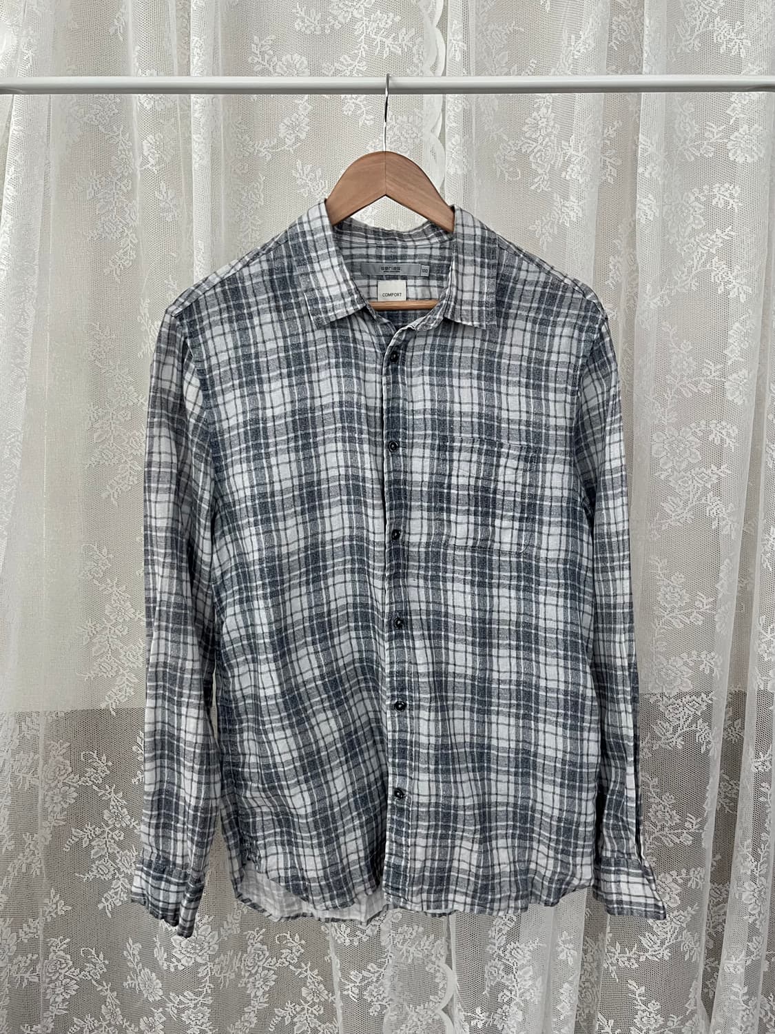 100) 시리즈 린넨 100 체크 셔츠 그레이 상품이미지1