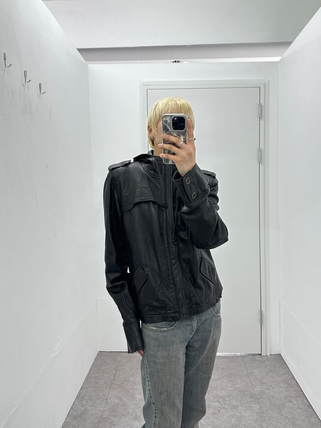 Sheepskin Cropped Hood leather jacket 상품이미지9