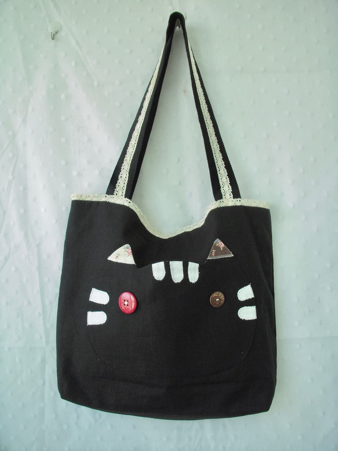 [HAND MADE] 핸드메이드 고양이 포켓 패치워크 숄더백 모리걸 상품이미지1