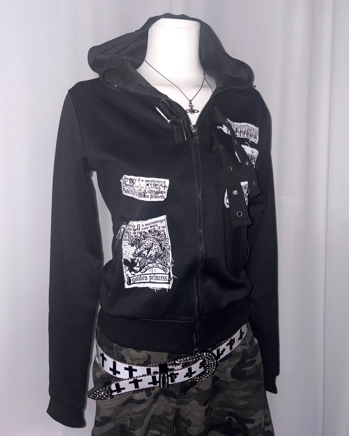 [MISA hoodie] 미사 블랙 해골 펑크 갸루 후드집업 상품이미지4