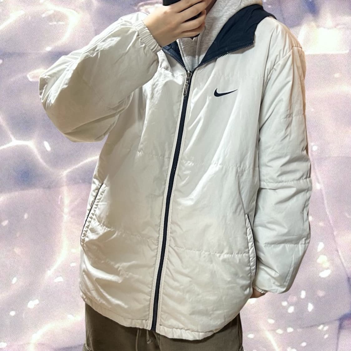 00s 나이키 리버시블 양면 후드 패딩 점퍼 화이트 네이비 100 L 상품이미지2