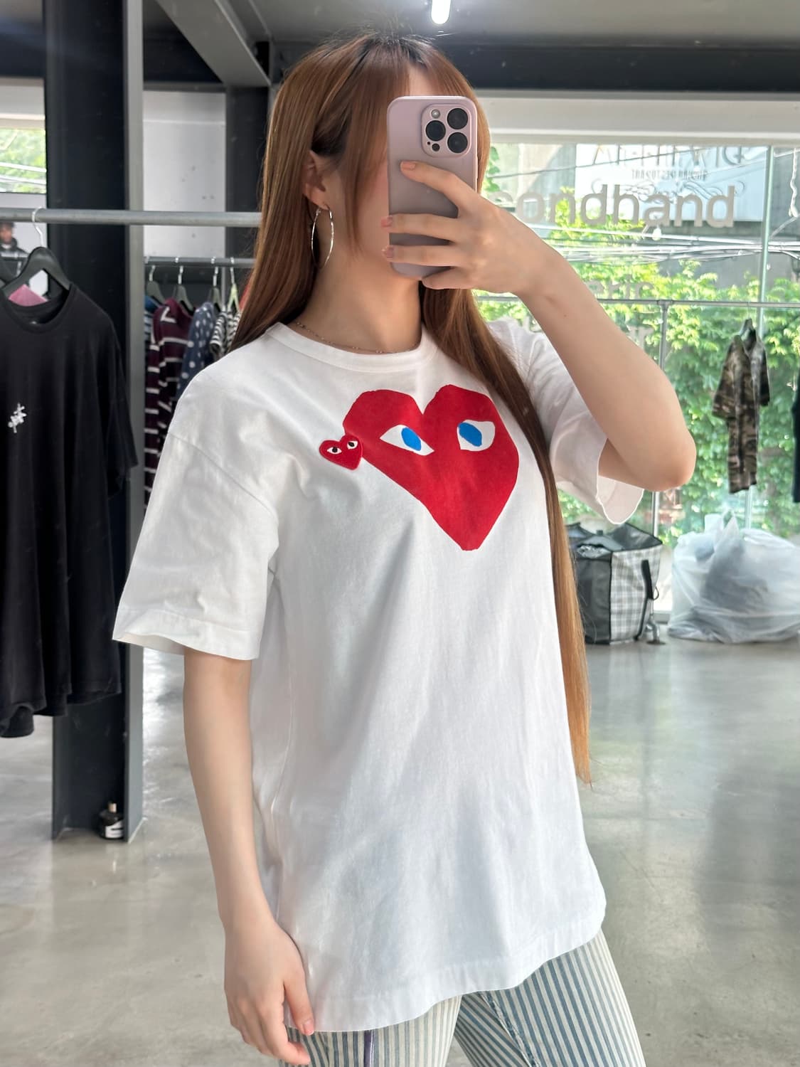 꼼데가르송 플레이 레드더블하트 블루아이 반팔티 상품이미지2