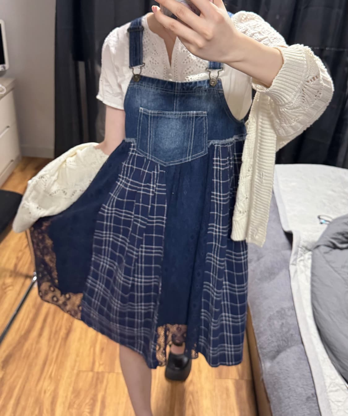 배색 데님 원피스 상품이미지1