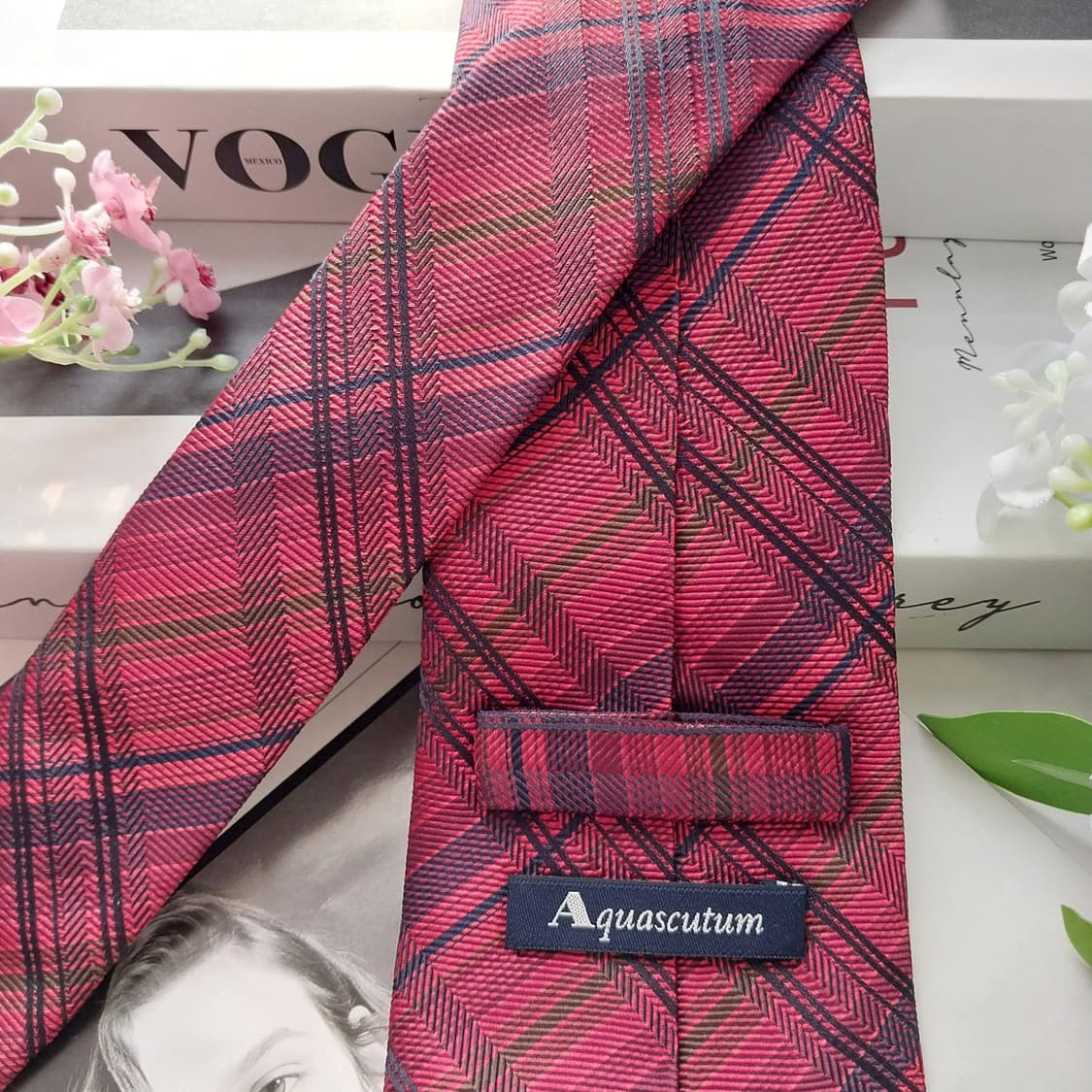 아쿠아스큐텀 실크 레드 자카드 패턴 넥타이 9.1cm A+등급 k2052 상품이미지5